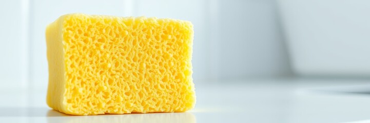 Yellow sponge in bright clarity representing cleanliness against a minimalist background