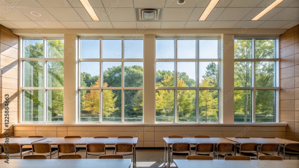 Aufkleber A closeup of newly installed large windows allowing natural light to flood into the space creating an inviting atmosphere for learning and engagement.