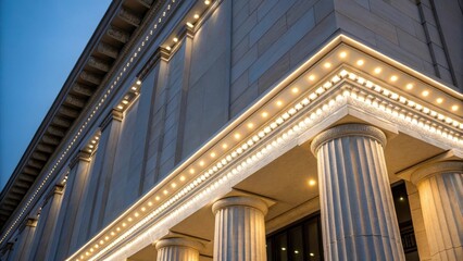 A closeup of LED strips being embedded into the architectural features of a government building highlighting the fusion of technology with public space design.