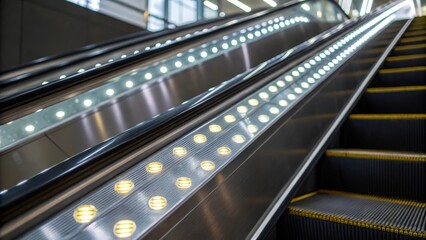 Obraz premium A closeup of LED indicators on the escalator steps demonstrating their energyefficient lighting as part of the renovation enhancements.
