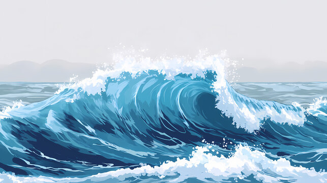 Dramatic seascape with massive stormy wave deep indigo hues contrasting with white foam power of nature captured in isolation. Indigo Wave. Illustration