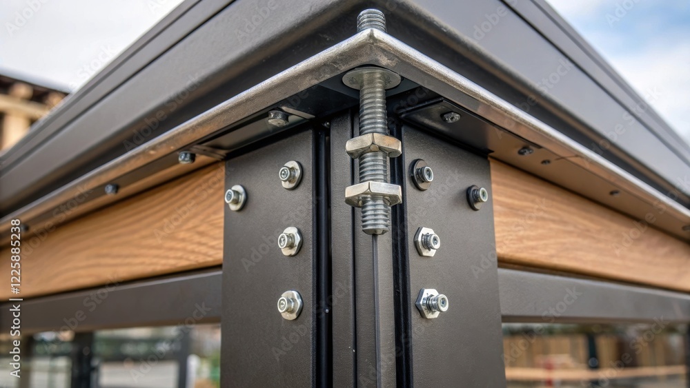 Aufkleber a closeup of the kiosks exterior panels being securely fastened emphasizing craftsmanship and durabi