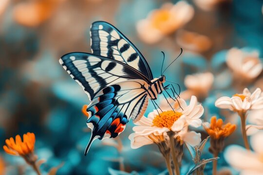 Fototapeta Vibrant garden flowers and insects in a meadow
