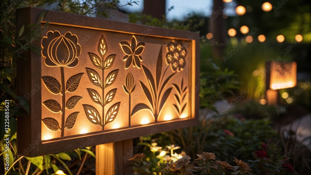 Poster a closeup shot capturing the intricate details of a carved illuminated sign featuring symbols of var