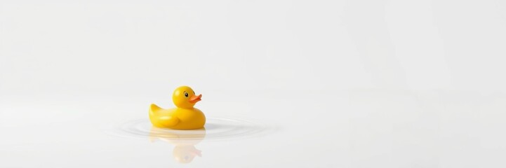 Rubber duck floating gently with a playful mood in calm water background
