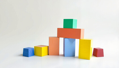 Naklejka premium Colorful building blocks arranged on white background