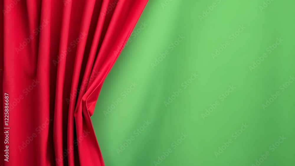 Poster red stage curtains with green screen background for theater production and design concepts