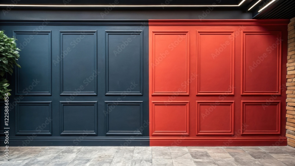 Aufkleber A medium closeup highlighting a split feature wall design with one side showcasing a dramatic dark color and the other a vibrant hue creating a striking contrast that draws