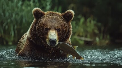 Obraz premium Majestic Brown Bear in the River