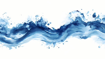 Watercolor abstract tidal wave on white. Indigo Wave. Illustration