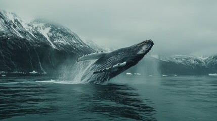 Fototapeta premium Majestic Humpback Whale Breaching the Ocean Surface