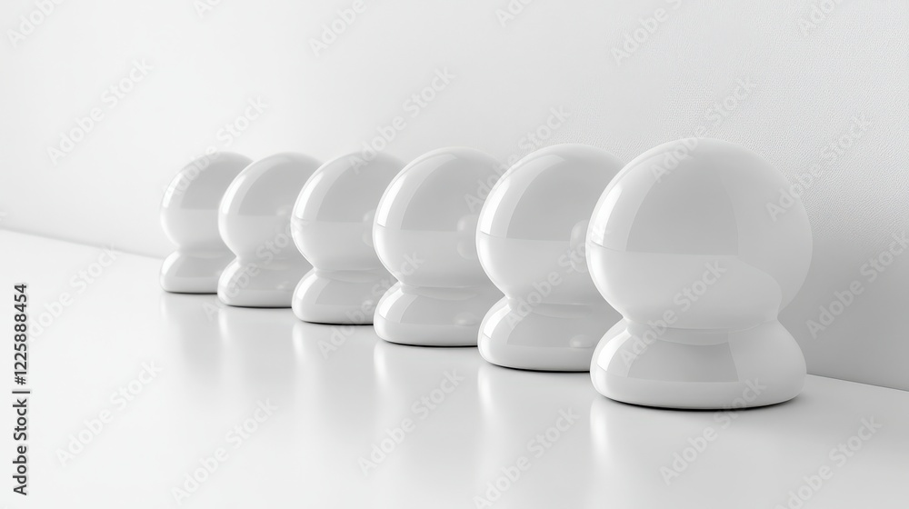Aufkleber a row of minimalist, glossy white objects on a clean surface against a plain background