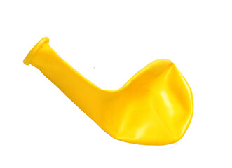 yellow plastic deflated balloon isolated on transparent layered background.