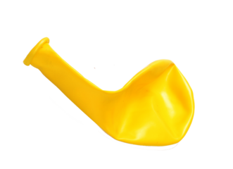 yellow plastic deflated balloon isolated on transparent layered background.