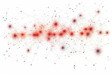 Red clusters with lines connecting small shapes.