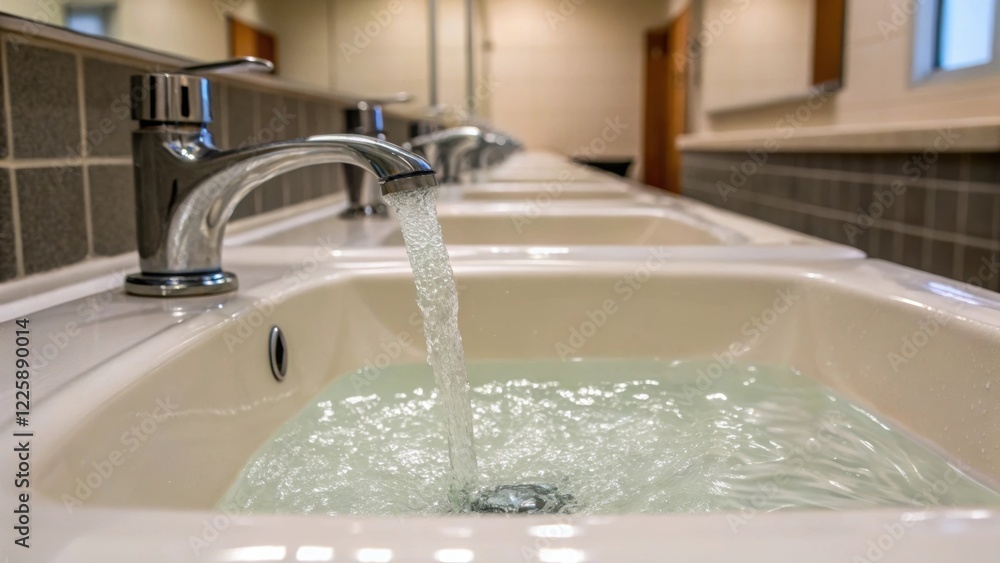 Aufkleber A medium closeup of a waterefficient sink with aerated spouts displaying the steady stream of water that is both powerful and ecofriendly reflecting light in a wellmaintained