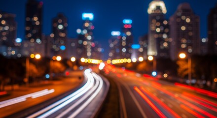 Fototapeta premium Night City Highway Lights Blurred Motion Traffic Photography