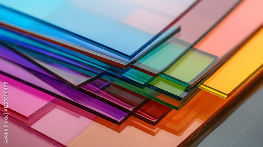Aufkleber stack of colorful transparent acrylic sheets forming an abstract background