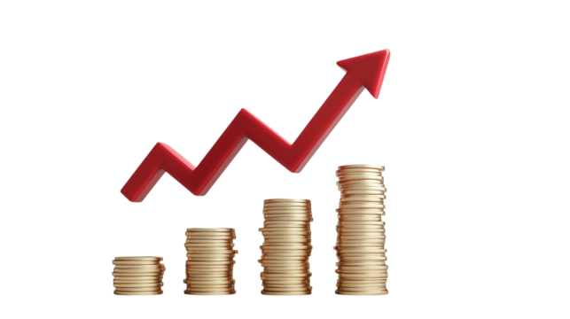 Financial Growth and Success Upward Trending Graph with Stacked Gold Coins Business and Investment Concept