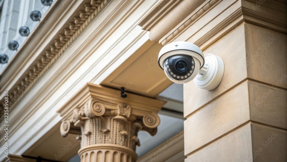 Aufkleber a medium closeup of security features such as discreet surveillance cameras blended into the archite
