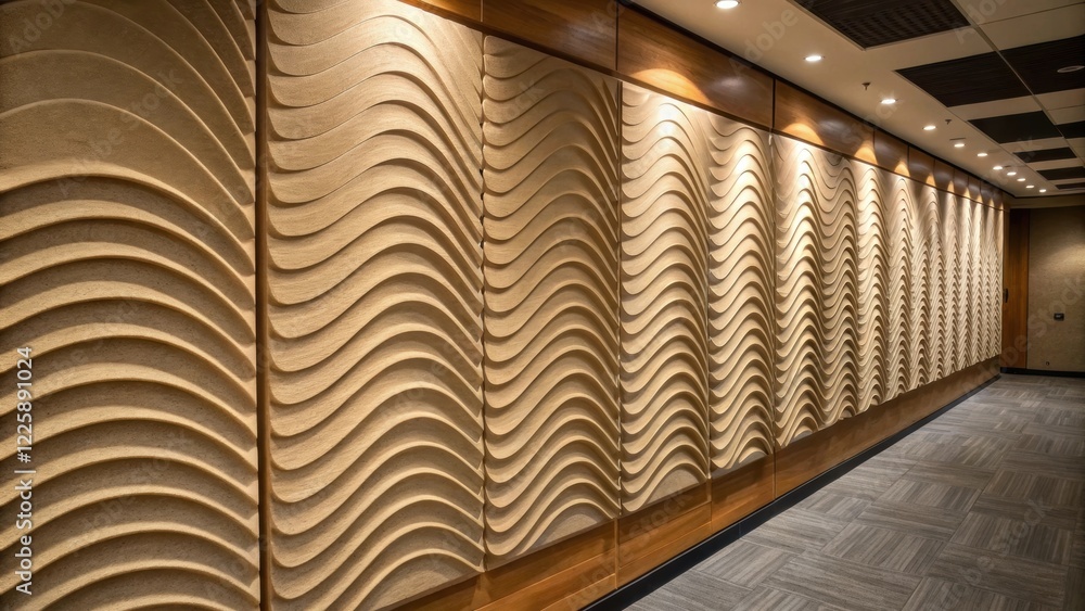 Aufkleber A medium closeup of the acoustic paneling on the walls designed to enhance sound quality featuring wave patterns that mimic celestial forms.