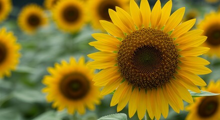 Fototapeta premium Vibrant Sunflower Field in Summer Sunlight