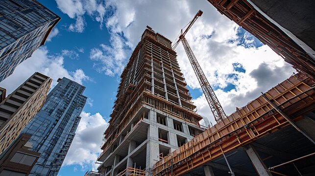 Skyscraper is being built in a city center