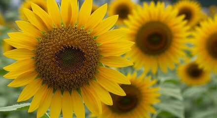 Fototapeta premium Vibrant Sunflower Field Photography Stunning Summer Blooms