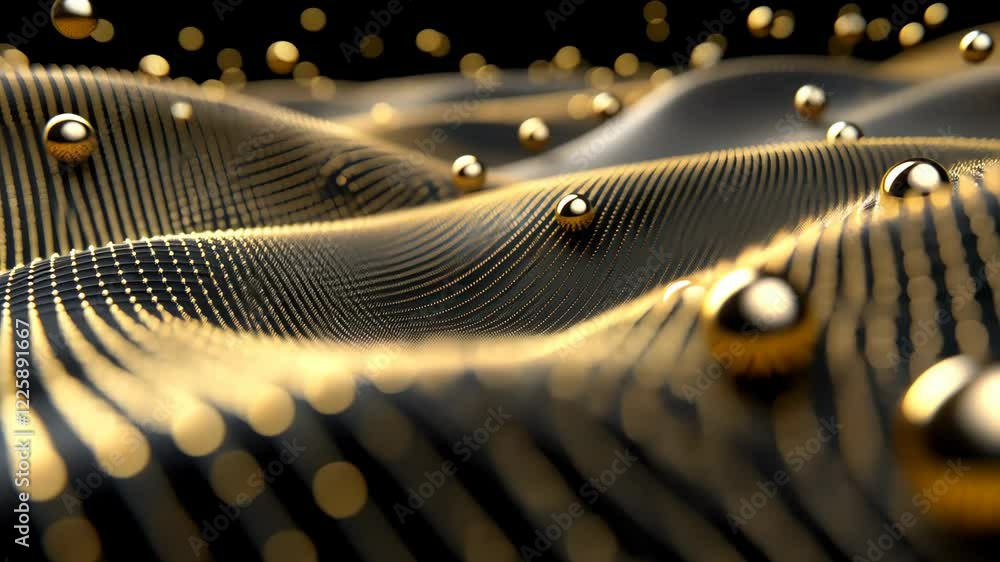 Aufkleber textured surface with golden spheres and flowing lines creates an abstract visual representation of 