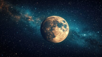 Fototapeta premium Celestial Moon Orb Amidst Starry Galaxy Night Sky