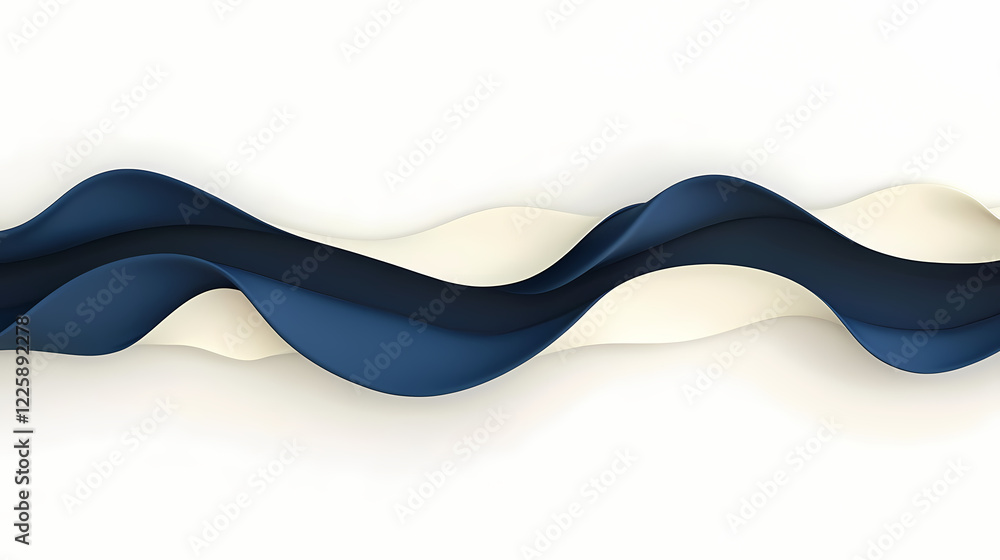 Wall mural abstract background with smooth indigo and cream waves on a light white surface, elegant 3d renderin