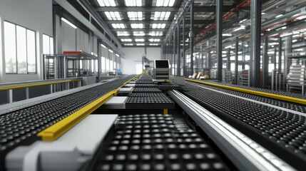 Fototapeta premium A conceptual 3D rendering of a robot assembly line in a factory, illustrating the automation industry's cutting-edge technology.