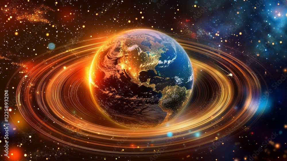 Poster hologram of futuristic planet earth with digital glowing map of dots into cyberspace. hi-tech hud ci