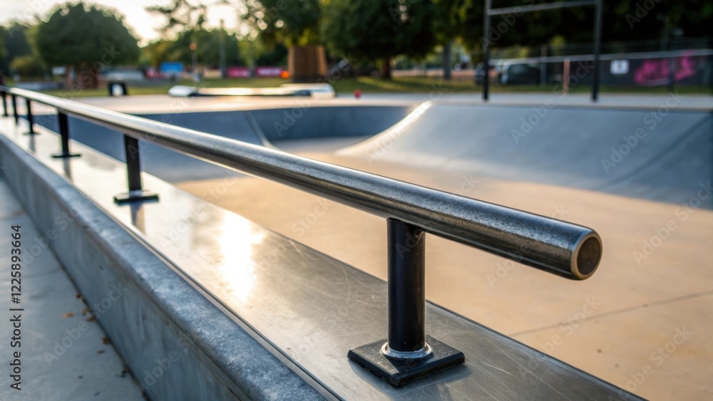 Poster Closeup of a skatepark element such as a grind rail featuring a sleek polished surface inviting skaters to perform tricks with confidence.