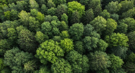 Naklejka premium Aerial View Lush Green Forest Canopy Summer