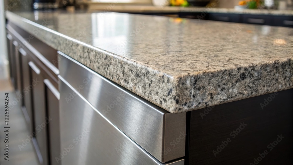 Poster closeup of contrasting textures showing a smooth granite counter at the new customer service area ne