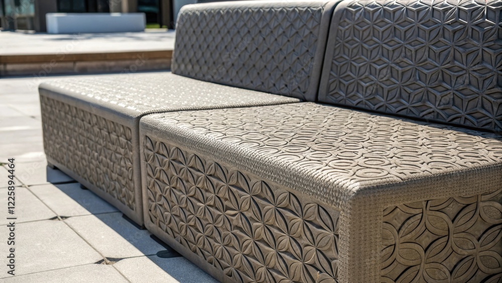 Aufkleber Closeup of textured surfaces on a modern seating unit showcasing the intricate patterns of a durable material designed for weather resistance with sunlight casting shadows that