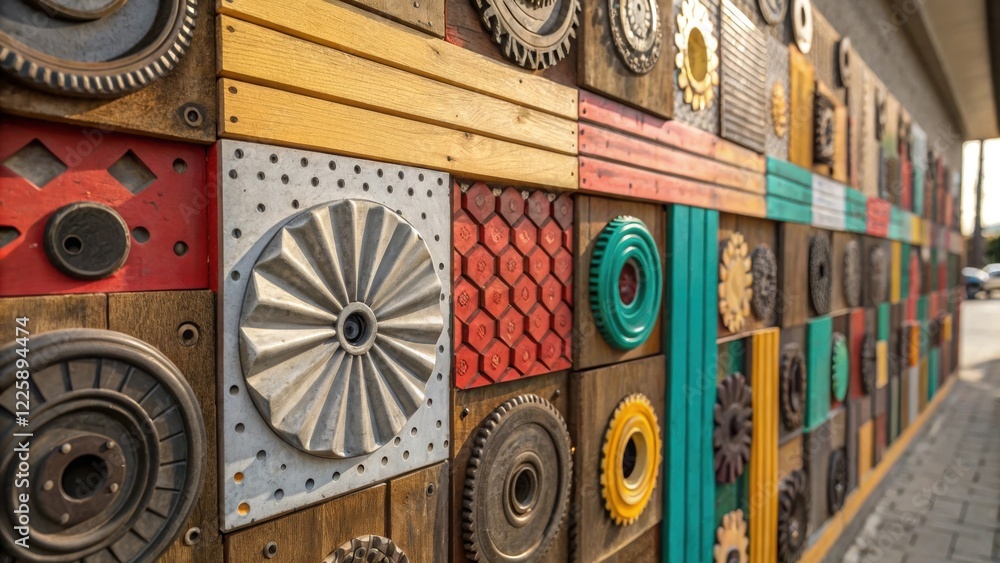 Poster closeup of textured wall art made from recycled materials highlighting the creativity involved in tr