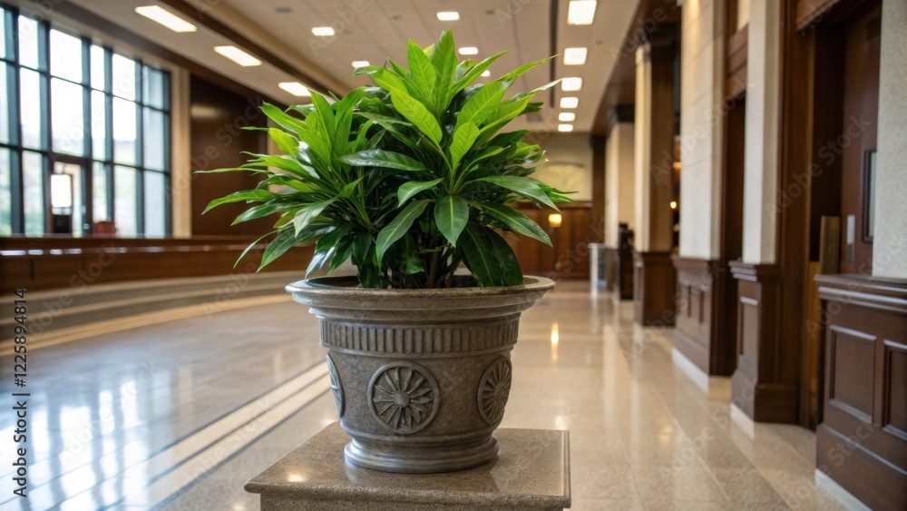 Poster detailed shot of a decorative potted plant in a corner its vibrant green leaves bringing a touch of 
