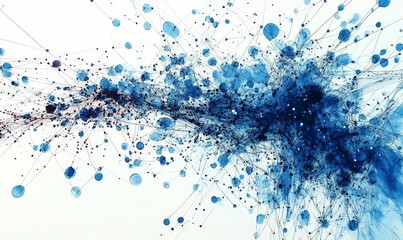 Obraz premium Blue spheres and lines across a white background.