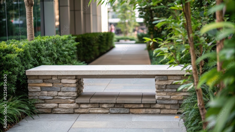 Poster medium closeup of a newly installed stone bench revealing the blend of natural elements and urban de