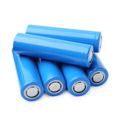 Many AA cell batteries isolated on white