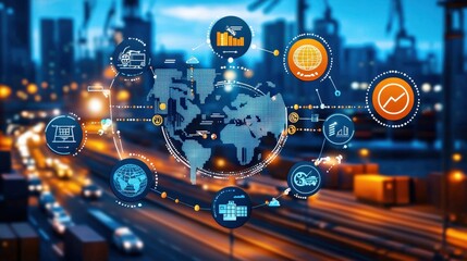 Innovative Global Logistics Network with Blue and Orange Elements