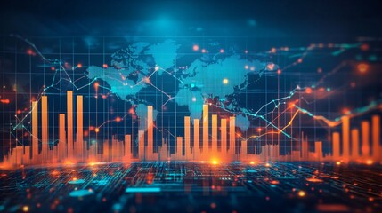 Naklejka premium Global business graph showing growth and success on circuit board