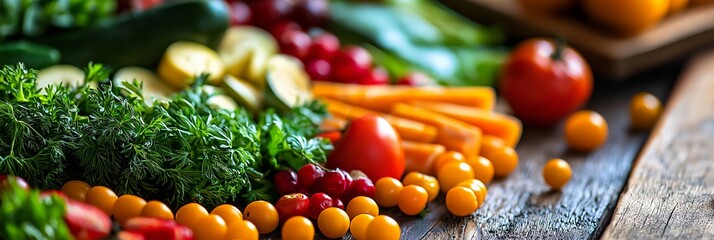 A colorful display of fresh vegetables spreads joy and health on a rustic wooden table, ready for cooking.