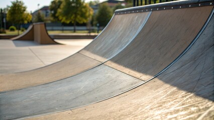 Fototapeta premium Transition Curves A closeup of the smooth transitions on a skate ramp highlighting the seamless joins between curves and flat sections indicating superior craftsmanship and design.