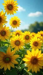 Fototapeta premium Vibrant yellow sunflowers fill frame, bright summer scene, golden, bloom