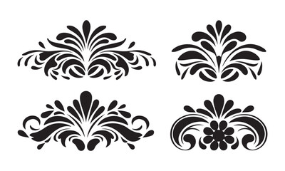 set of black and white flowers Elegant, bold, and intricate floral swirl patterns in black silhouette.
