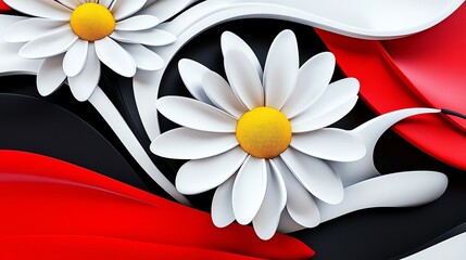 Artistic daisy pattern, stylized blossoms in bold designs, 3D illustration