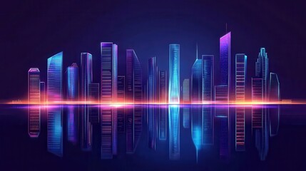 Fototapeta premium Neon Cityscape Reflecting in Still Water at Night